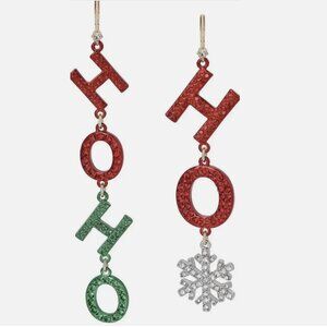 NWT Betsey Johnson Ho Ho Ho Red & Green Metallic Crystal Mismatch Drop Earrings